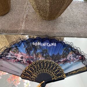 Elegant Black and Blue Dominican Republic Hand Fan